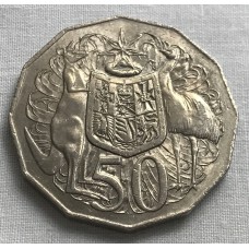 AUSTRALIA 1971 . FIFTY 50 CENTS COIN . COAT OF ARMS